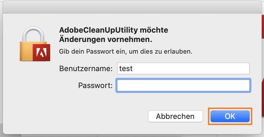 Mac-Benutzernamen und -Kennwort eingeben