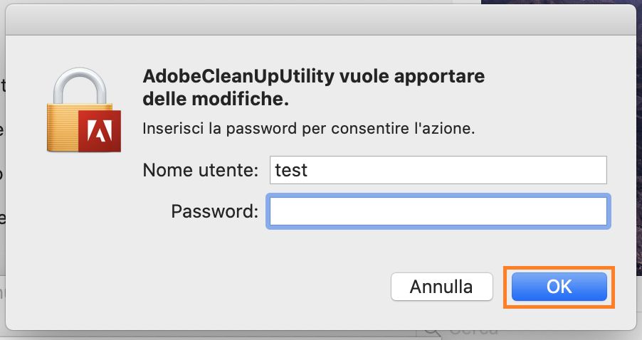 Inserire il nome utente e la password del Mac