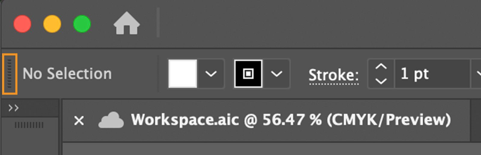 הלוח Control עם סרגל האחיזה מודגש.