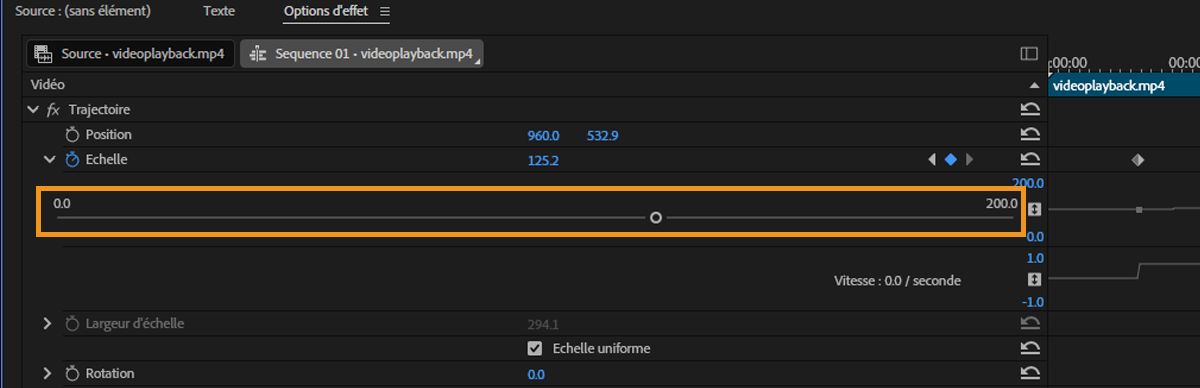 Le panneau Options d’effet est ouvert.L’effet de mouvement est sélectionné et le curseur est défini sur une valeur.