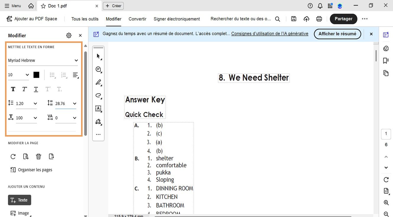 Le panneau Modifier affiche diverses options de mise en forme du texte.Le panneau de visualisation montre le texte sélectionné que l’utilisateur peut modifier., Image