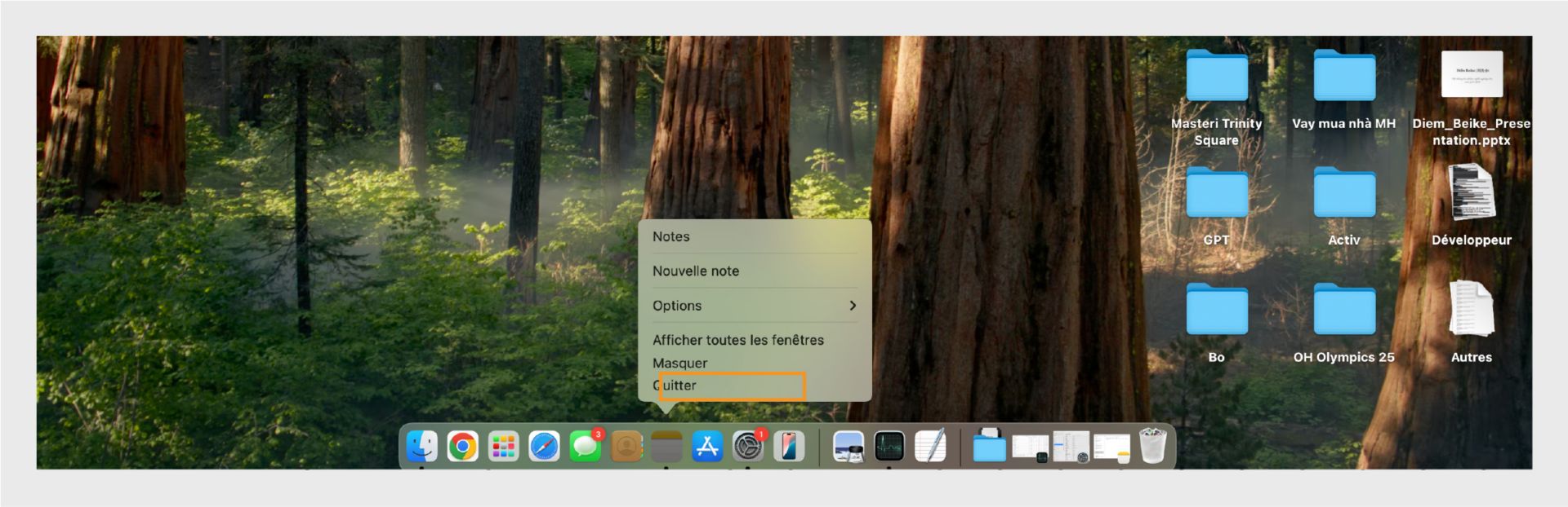 L'écran macOS affiche l'option Quitter pour Adobe Acrobat.