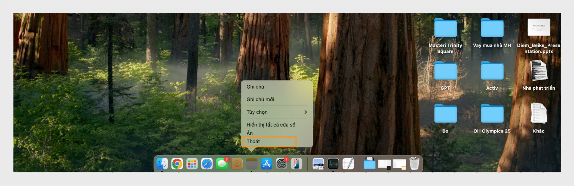 Màn hình macOS hiển thị tùy chọn Thoát cho Adobe Acrobat.