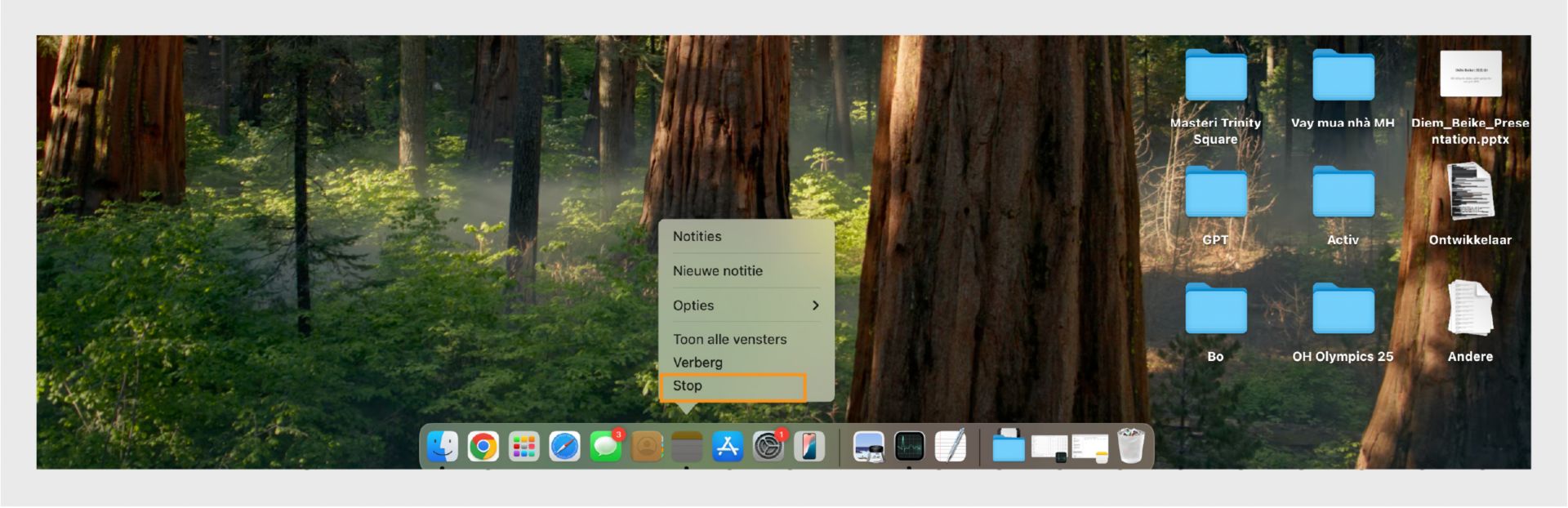 macOS-scherm toont de optie Afsluiten voor Adobe Acrobat.