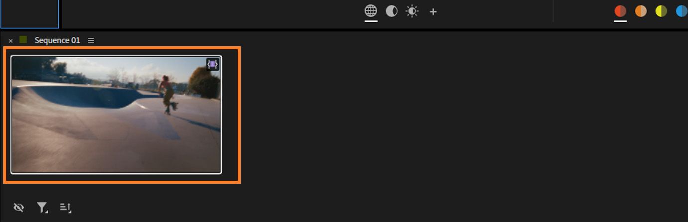 Clip-Raster mit einer hervorgehobenen Miniatur, die die aktuelle Clip-Auswahl anzeigt.