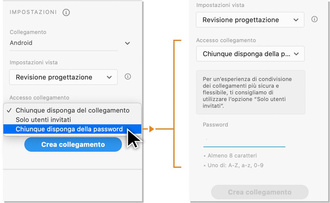 Creazione di un collegamento con password