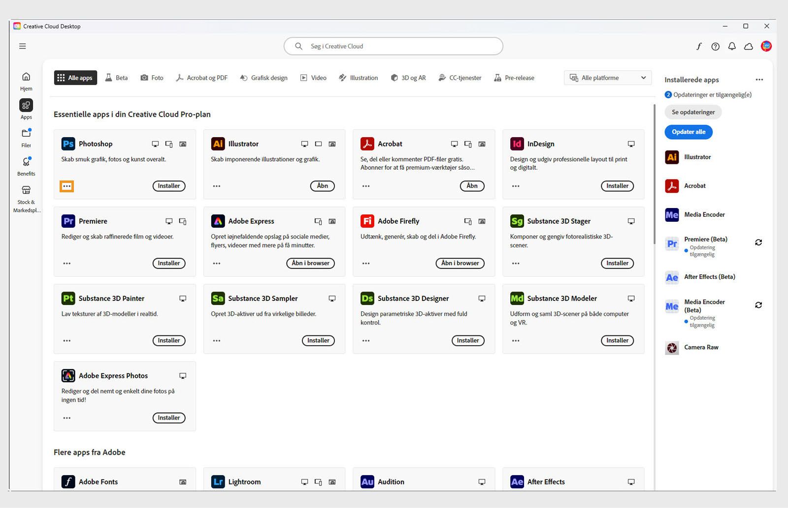 Ikonet Flere handlinger, som er tilgængeligt i nederste venstre hjørne af appflisen, giver mulighed for at downloade ældre versioner af appen. 