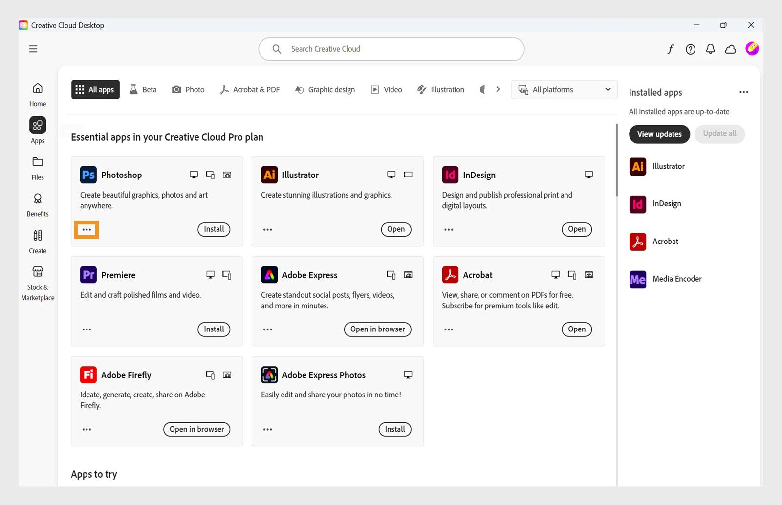 Rakenduse paani vasakus alanurgas olev ikoon Rohkem toiminguid pakub võimalust laadida alla rakenduse vanemaid versioone. 