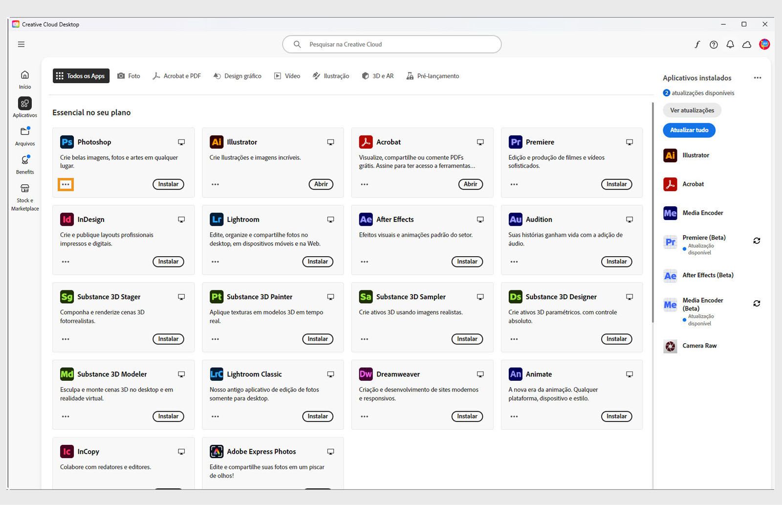 O ícone Mais ações disponível no canto inferior esquerdo do bloco do aplicativo oferece a opção de baixar versões anteriores do aplicativo. 