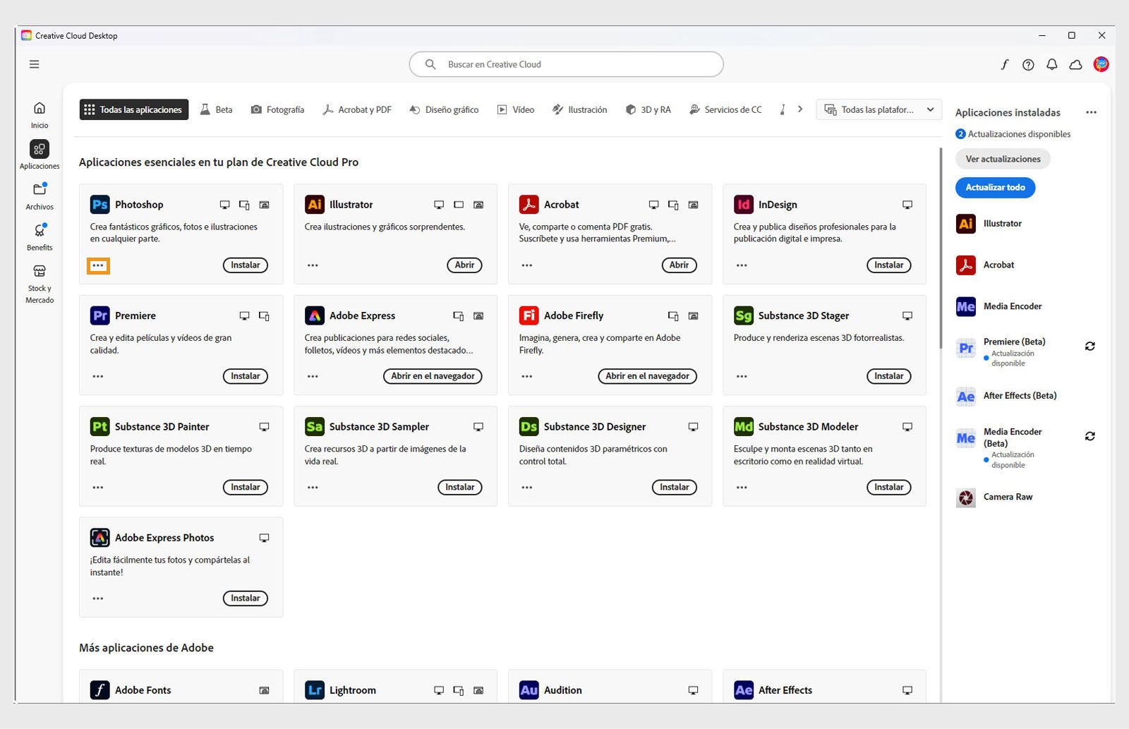 El icono Más acciones disponible en la esquina inferior izquierda del mosaico de la aplicación proporciona la opción de descargar versiones anteriores de la aplicación. 