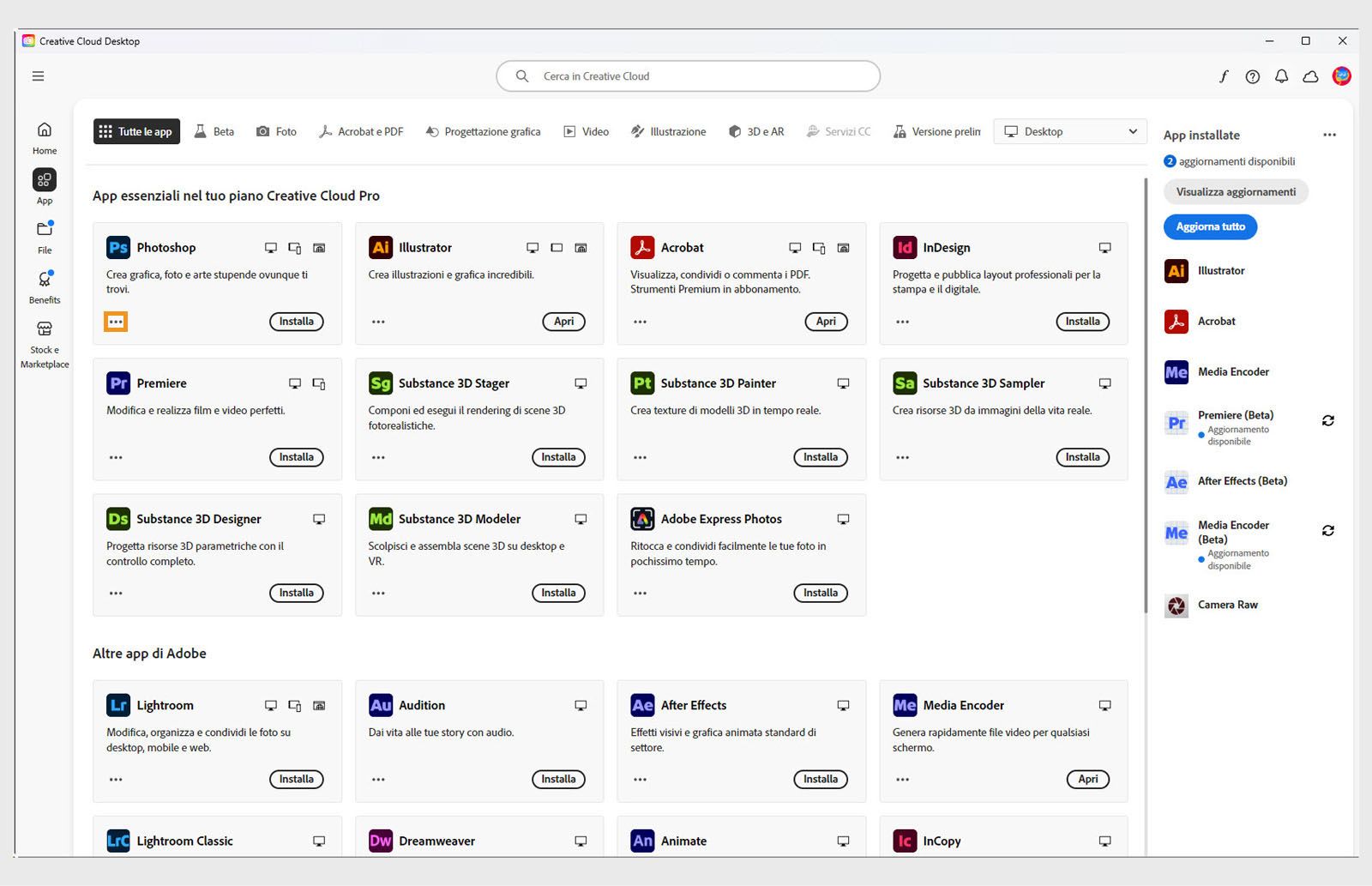 L'icona Altre azioni disponibile nell'angolo in basso a sinistra del riquadro dell'applicazione offre l'opzione per scaricare le versioni precedenti dell'applicazione. 