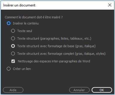 Faites glisser un document Word ou Excel dans Dreamweaver