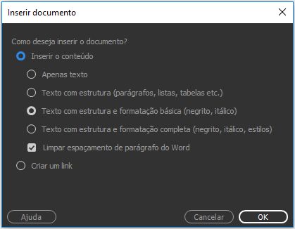 Arrastar documento do Word ou Excel para o Dreamweaver