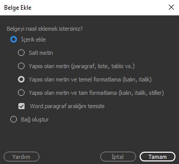 Word veya Excel belgesini Dreamweaver'a sürükleme