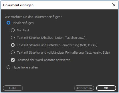 Word- oder Excel-Dokument in Dreamweaver ziehen