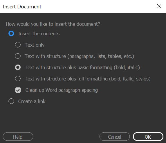 سحب مستند Word أو Excel في Dreamweaver