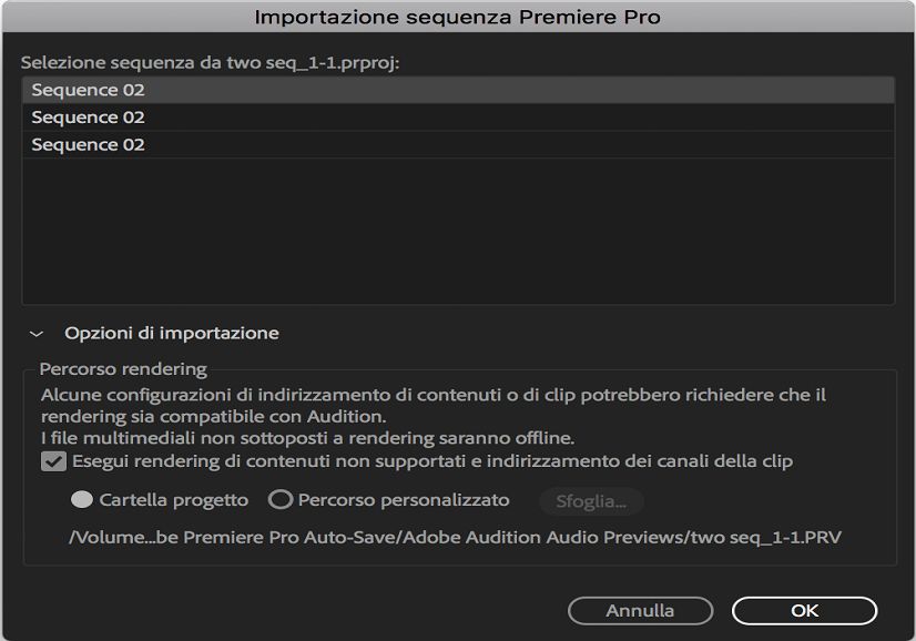 Opzioni di importazione