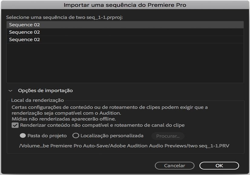 Opções de importação