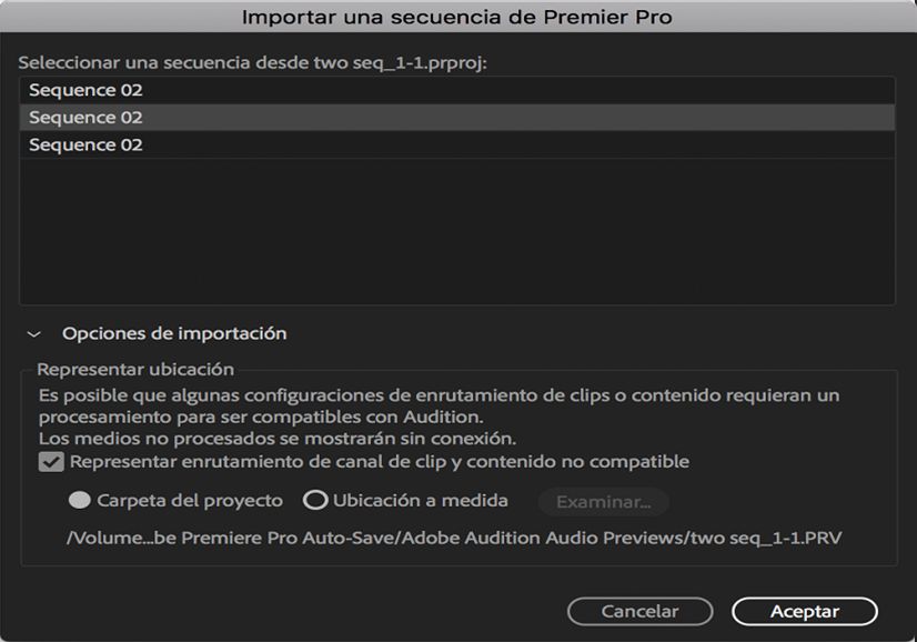 Opciones de importación