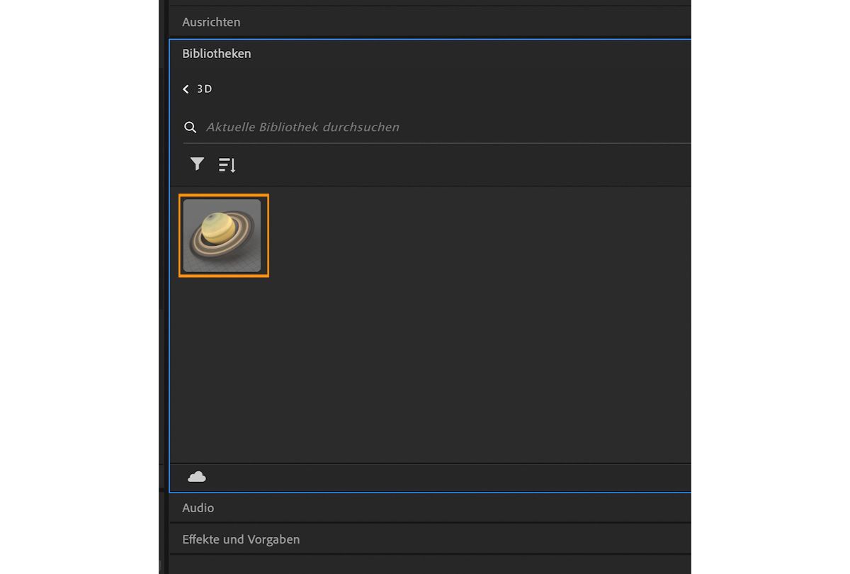 Das in Adobe Stock gespeicherte 3D-Modell wird in der Bibliothek angezeigt.