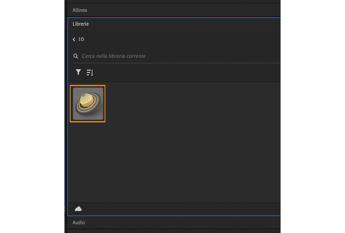 Il modello 3D salvato in Adobe Stock inizia a riflettersi nella libreria.