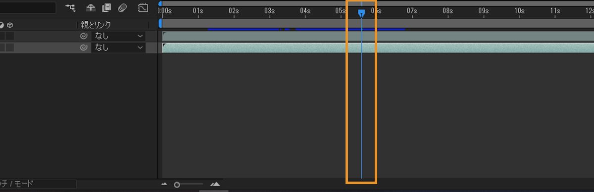 タイムラインパネルには、現在の時間インジケーター（CTI）があり、ハイライト表示されます。
