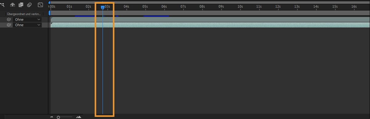 Das Bedienfeld „Zeitleiste“ verfügt über eine Zeitmarke, die hervorgehoben ist.