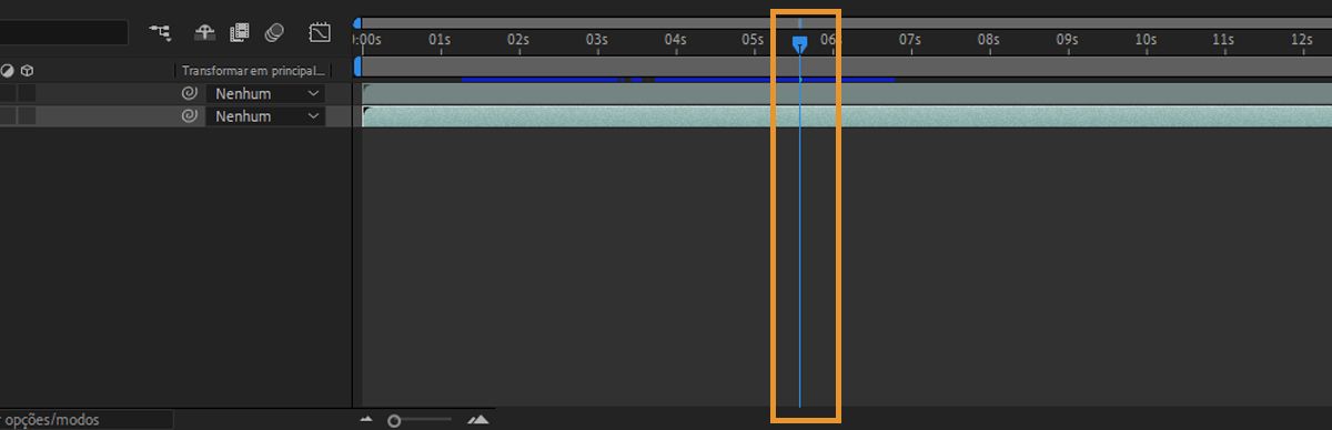 O painel Linha do tempo tem um indicador de tempo atual (CTI) e ele está destacado.