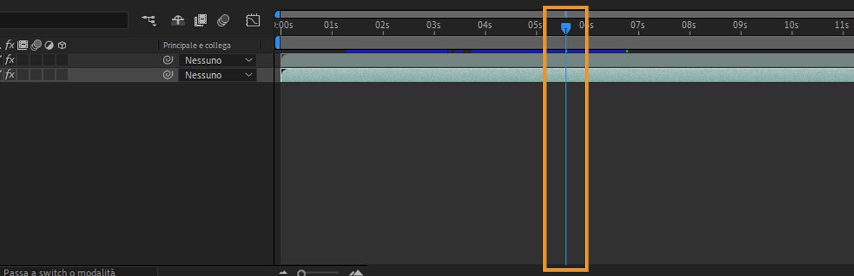 Il pannello Timeline ha un indicatore del tempo corrente (CTI) e viene evidenziato.