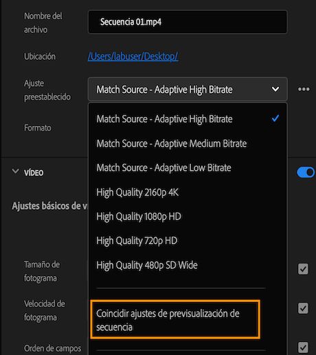 Haga coincidir la configuración de la previsualización durante la exportación para exportaciones más rápidas