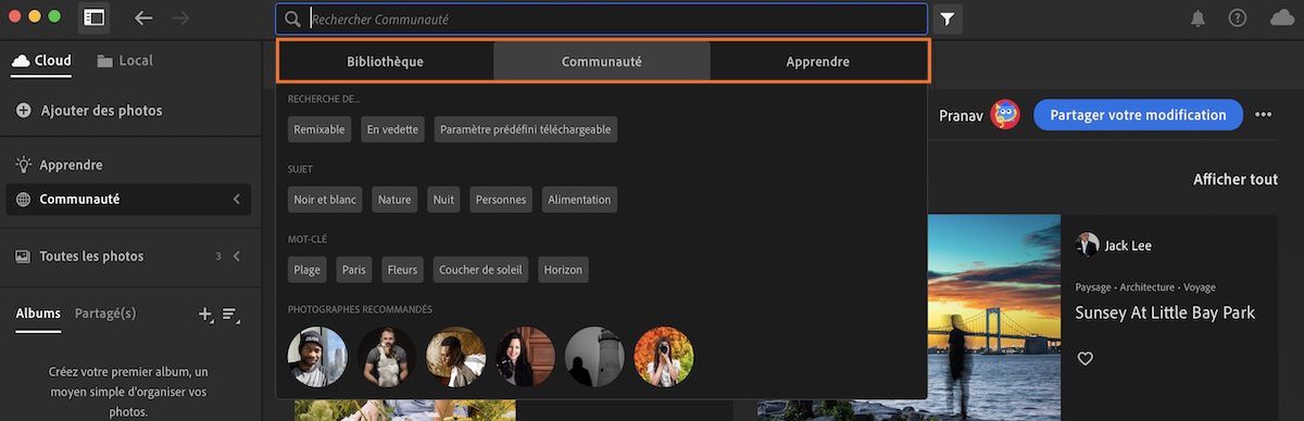 Onglet Bibliothèque