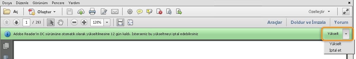 Yükseltme veya yükseltme iptali için uygulama içi bildirim