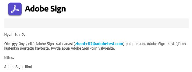 Tilin aktivoinnin poistosta kertova sähköposti
