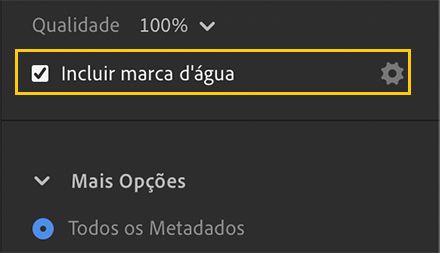Opção Incluir marca d'água nas Configurações de exportação