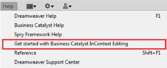 الخيار InContext Editing في القائمة Help - قبل Dreamweaver CC