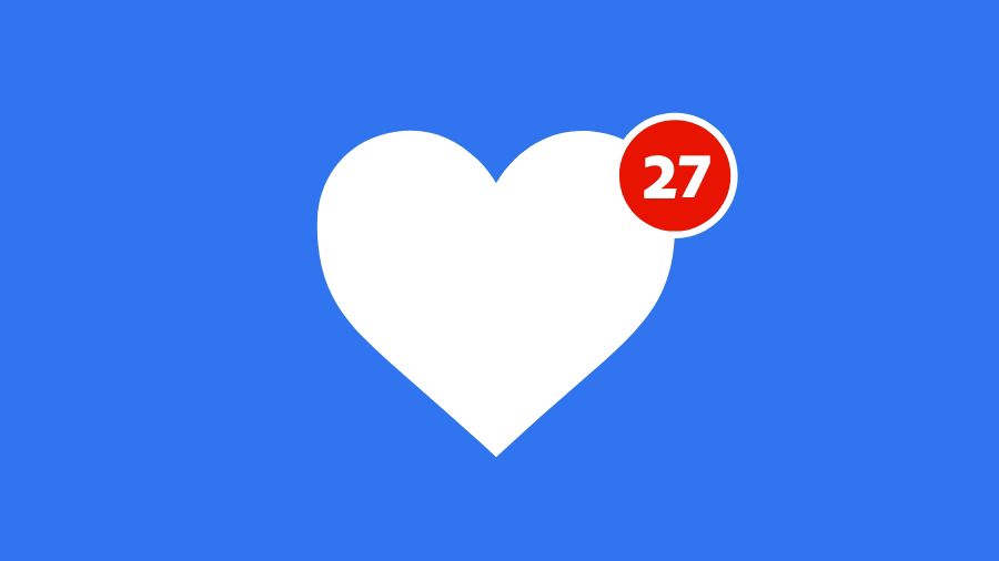 A white heart on a blue background showing many likes on social media