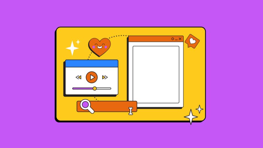 Illustration of a computer screen editing videos and photos for social media