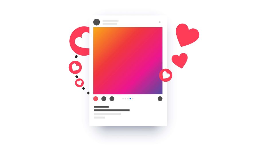 Illustration of a photo posted on an instagram feed getting hearts and likes