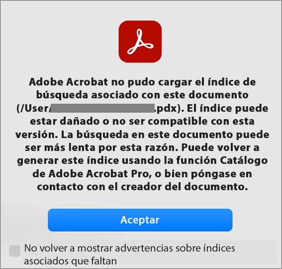 Error al cargar el archivo de índice de búsqueda