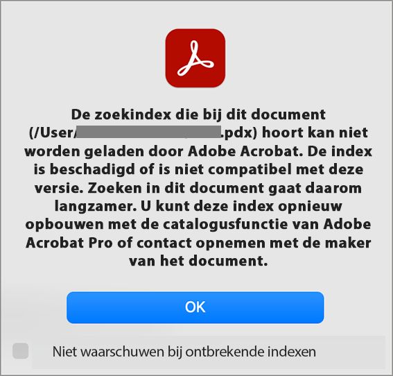 Fout: kan het zoekindexbestand niet laden