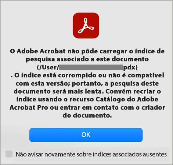 Erro Não foi possível carregar o arquivo de índice de pesquisa