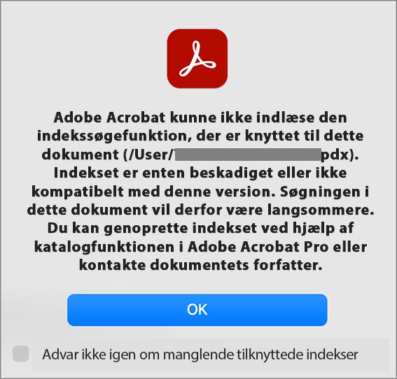 Fejl: Kunne ikke indlæse søgeindeksfilen