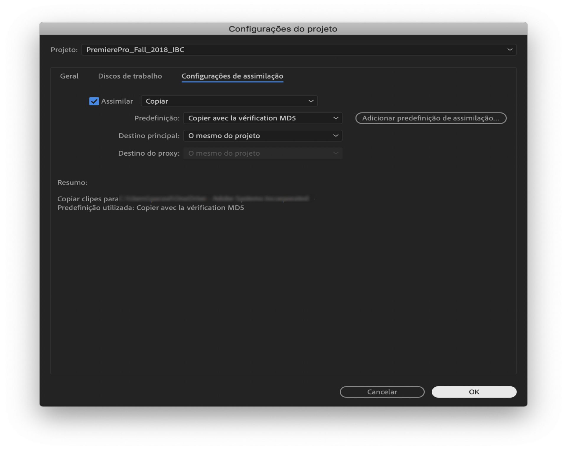 Configurações de assimilação