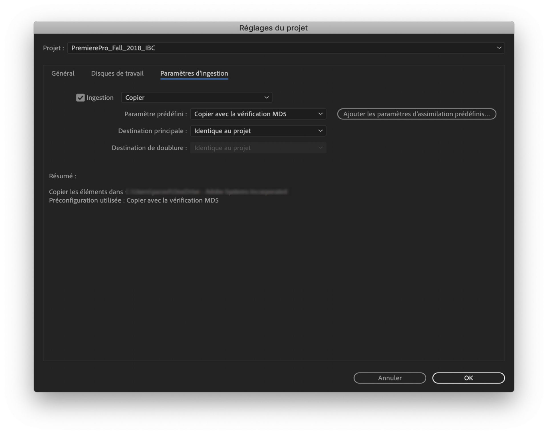 Paramètres d’ingestion