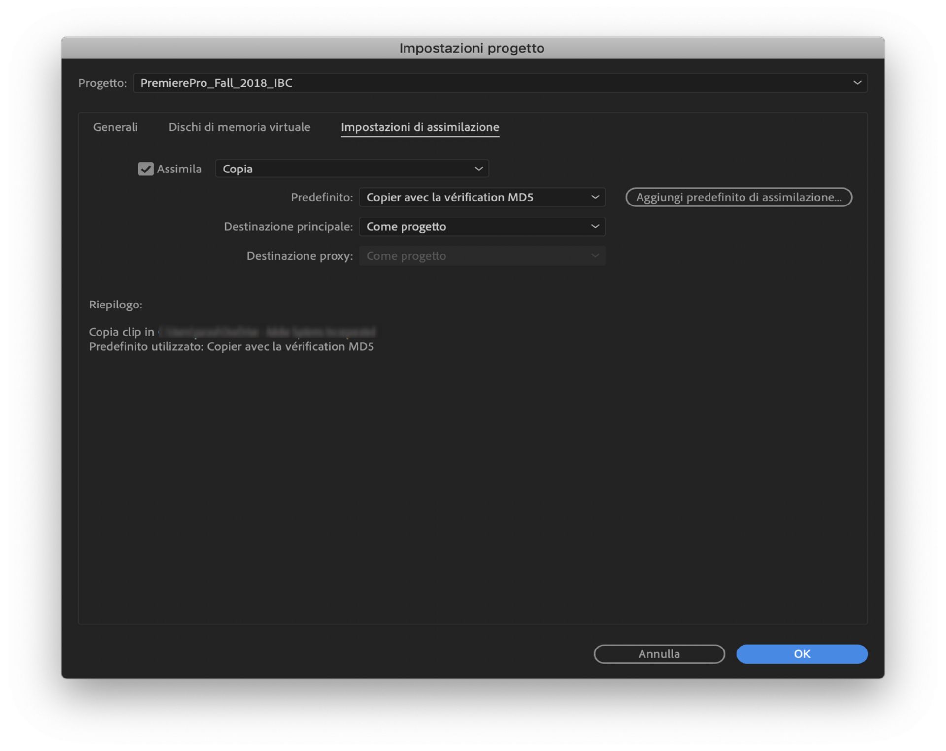 Impostazioni di assimilazione