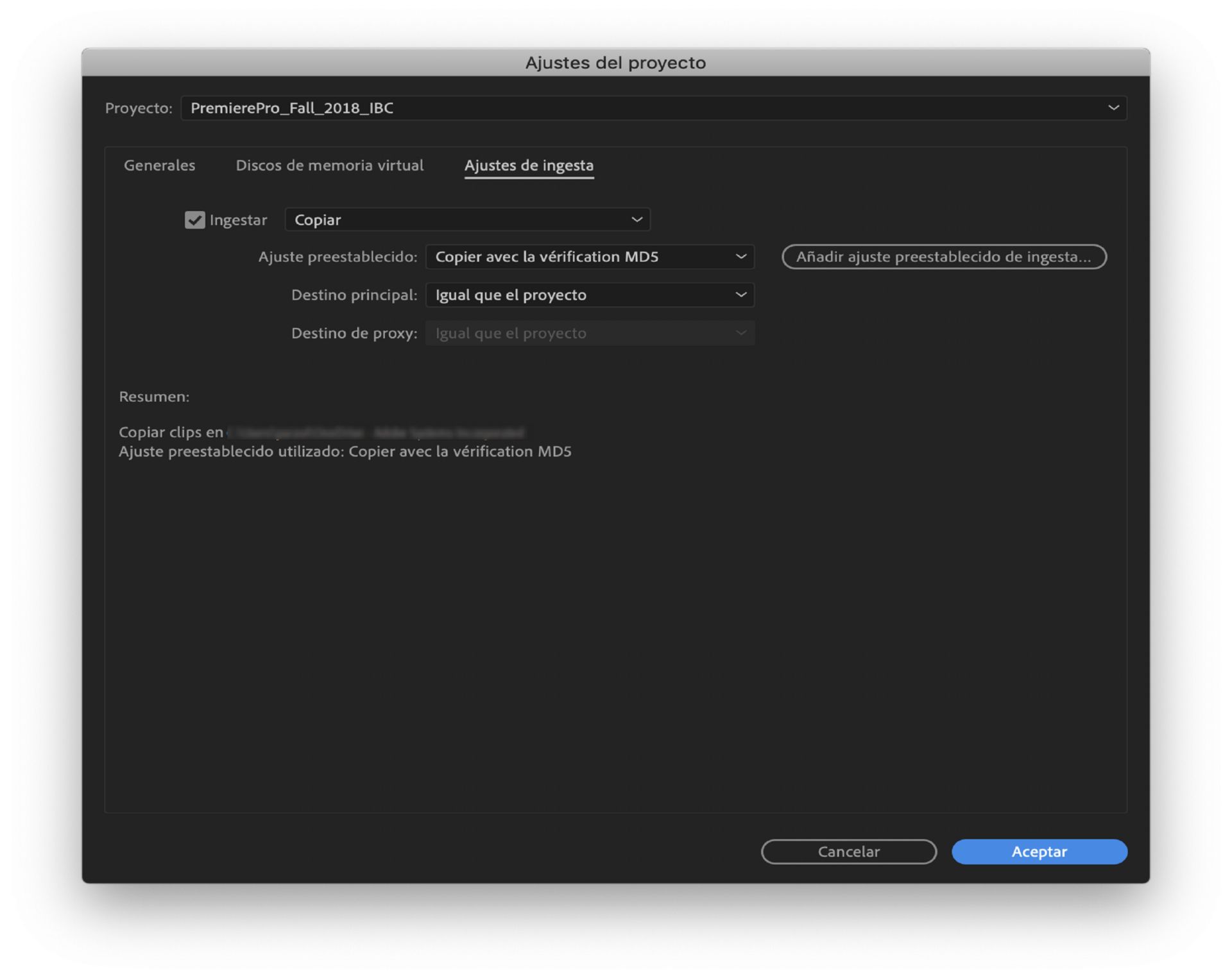 Configuración de ingesta