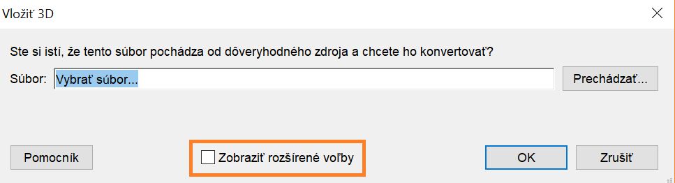 Výber položky Zobraziť rozšírené voľby