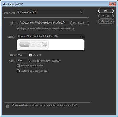 Vkládání videa Flash