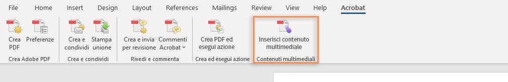 Opzioni Inserisci file multimediali