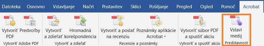 Možnost Vstavi predstavnost